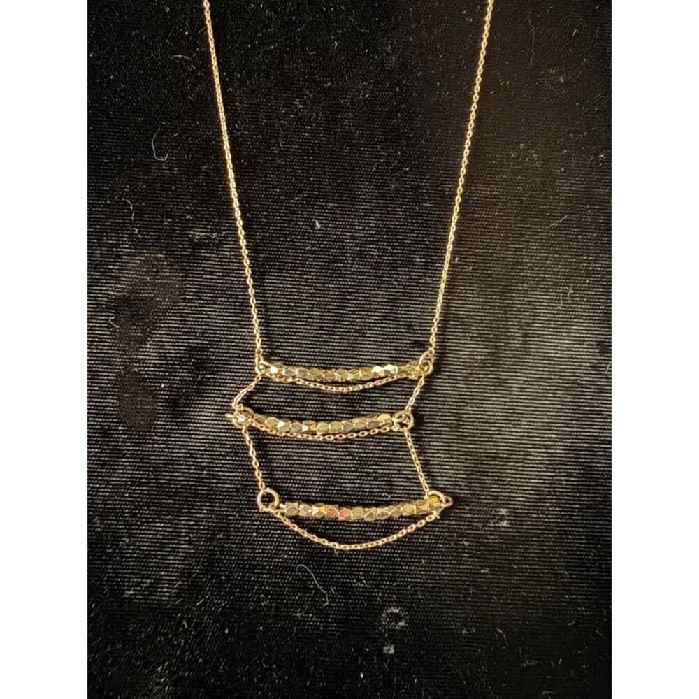 Long Gold-Tone 3-Bar Drop Necklace, Beaded, 30"